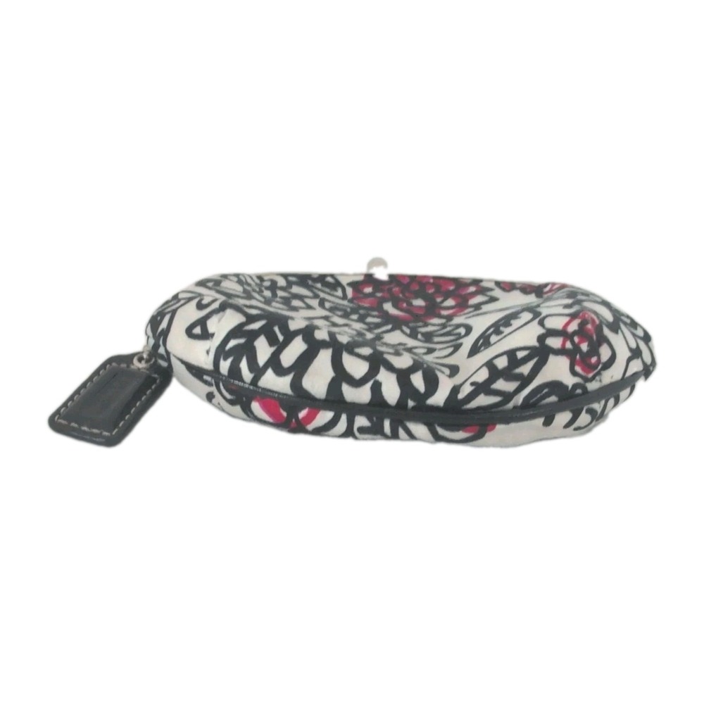 Coach Kisslock Poppy Graffiti Coin Purse Black Pink & White Floral Satin Rare - Picture 3 of 5